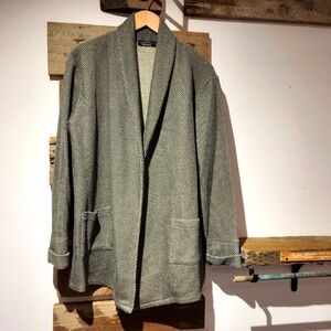 Gray Herringbone Open Cardigan